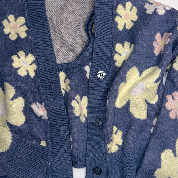 Floral Patterned Blue Cardigan - Picture 4 of 16